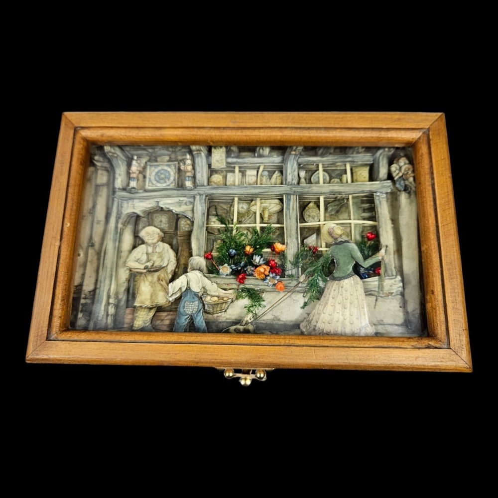 Vintage 3D Paper Diorama Anton Pieck The Clock Shop Musical Jewelry Box READ